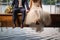 Blissful duo lounges on pier, legs dangling, savoring the magic of their wedding