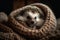 Blissful Hedgehog Curls Up In Cozy Knitted Blanket. Generative AI
