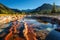 Blissful relaxation at geothermal thermal baths under radiant sunlight, high res photography