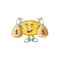 Blissful rich oil capsule cartoon character having money bags