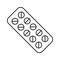 Blister of drugs icon. Linear logo of pill pack. Black illustration of round medicines in package. Contour isolated vector image