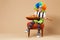 Blithesome children. Happy clown boy in large neon colored wig p