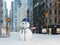 Blizzard in new york city. build snowman. 3d rendering