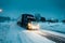 Blizzard on the Road during a Cold Winter Evening in Canada