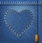 Bllue jeans heart on denim background.