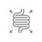 Bloated intestines line icon. Diseases internal organ, flatulence symbol