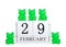 Block calendar with February 29, Leap Year, Isolated