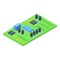 Block chain motherboard icon, isometric style