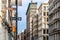 Block of old buildings on Broome and Wooster Streets in the historic SoHo neighborhood of Manhattan in New York City