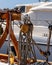 Block and Tackle on a wooden sailing yacht close up