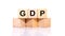 Block in the word GDP. Gross domestic product. The inscription on wooden cubes, white background.