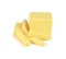 Block yellow cheese slices on white background