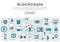 Blockchain network linear style infographics