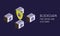 Blockchain online voting and election balloting boxes with digital transaction in secure online chain. Vector illustration