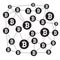Blockchain structure and Bitcoin icon. Vector outline Illustration and icons. Vector outline Illustration