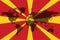Blockchain world map on the background of the flag of macedonia and cracks. macedonia cryptocurrency concept