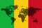 Blockchain world map on the background of the flag of Mali and cracks. Mali cryptocurrency concept