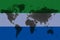 Blockchain world map on the background of the flag of Sierra Leone and cracks. Sierra Leone cryptocurrency concept