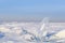 Blocks of ice gleaming in the sun, snow, frost