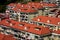 Blocks of small houses with red roofs in Shanghai