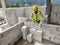 Blockwork by construction workers at the construction site.