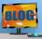 Blog On Monitor Shows Blogging Or Weblog Online