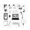 Blog set icon. hand drawn doodle style. vector, minimalism, monochrome, sketch. laptop, smartphone, notepad, microphone, camera,