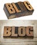 Blog word in wood type