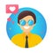 Blogger concept icon. Popular Young Boy with like simbol.