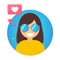 Blogger concept icon. Popular Young Girl with like simbol.