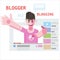 Blogger in interface web video podcast. Popular young video streamer blogging man, live broadcast, online channel