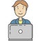 Blogger man or internet user at laptop vector icon design
