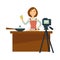 Blogger or vlogger woman shoot vector cooking