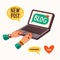 Blogging, making content for a blog or vlog vector illustration. Blogger or vlogger cartoon character making internet