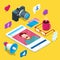 Blogging and social media content creation. Photo or video blog vector 3d isometric icons. Internet business concept