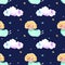 Blond angel, clouds and stars pattern