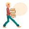 Blond boy carrying a pile of books