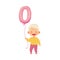 Blond Boy Holding Purple Number Shaped Balloon by the String Vector Illustration