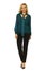 Blond business woman in formal green bow blouse black trousers h