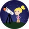 Blond Girl with her Telescope