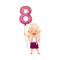 Blond Girl Holding Purple Number Shaped Balloon by the String Vector Illustration