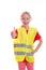 Blond girl with reflective vest