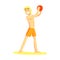 Blond Guy In Shorts Holding Ball, Part Of Friends In Summer On The Beach Series Of Vector Illustrations