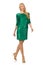 Blond hair girl in sparkling green dress isolated