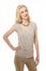 Blond haired business woman in summer t-shirt