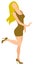 Blond haired woman lady with brown short dress and brown high heels shoes