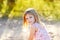 Blond kid girl outdoor nature hapy portrait