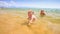 Blond Little Girl Throws Ball to Mother in Shallow Sea