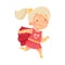 Blond Little Girl Wearing Costume of Superhero Running Pretending Having Power for Fighting Crime Vector Illustration
