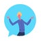 Blond man chat bubble character open arms gesture male avatar isolated cartoon portrait flat